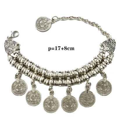 Bracelet Cheville Bohème Pièces Vintage – Double Usage Ajustable Femme