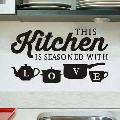 Sticker Mural Cuisine "This Kitchen is Seasoned with Love" - Autocollant Décoratif 60×28cm
