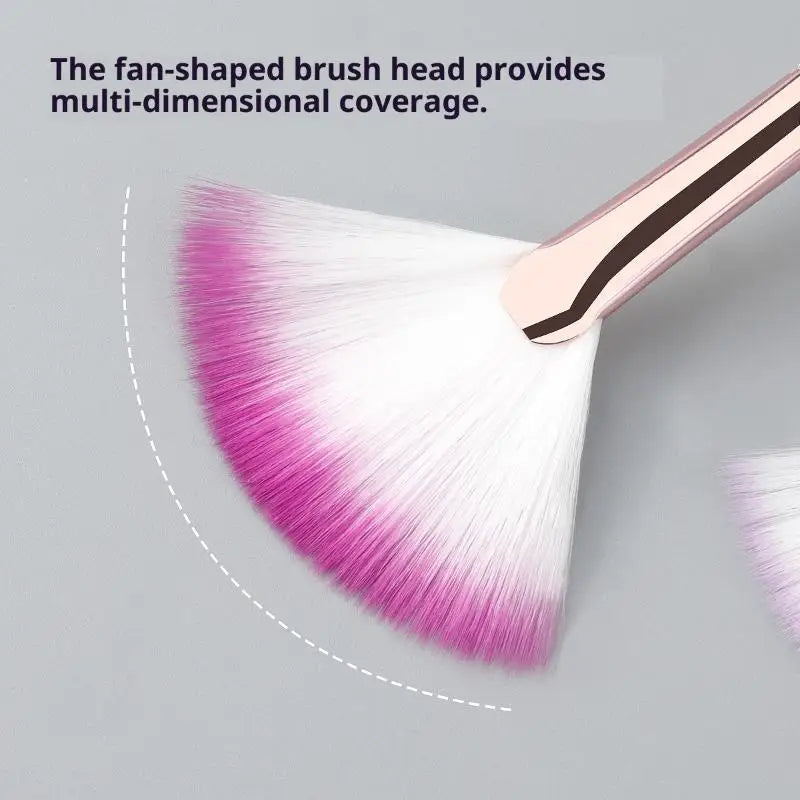 Pinceau Blush Éventail Rose Gold - Highlighter Poudre Libre Visage Ultra-Doux Coréen Beauté Professionnelle