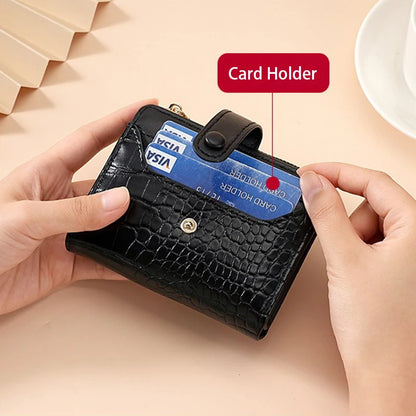 Portefeuille Femme Cuir PU Motif Crocodile - Porte-Cartes Court Bifold