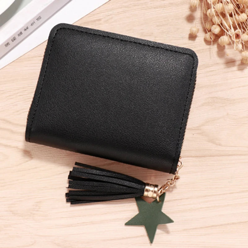 Portefeuille Femme Mini Court Pompon Zippé - Porte-Monnaie Cuir PU Cute Porte-Carte Main Vert