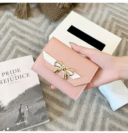 Portefeuille Femme Court Nœud Pliable - Clutch Bag Porte-Cartes Cuir PU Fashion