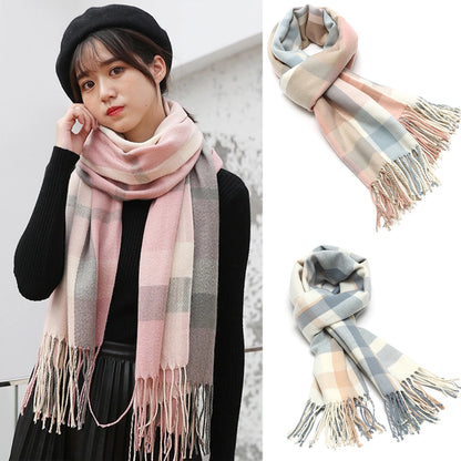 Foulard Écharpe Carreaux Femme Automne Hiver - Cachemire Châle Chaud Mi-Long