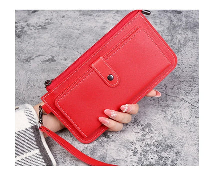 Portefeuille Femme Long Zippé Cuir PU - Pochette Élégante Simple Noir Blanc Gris Rouge