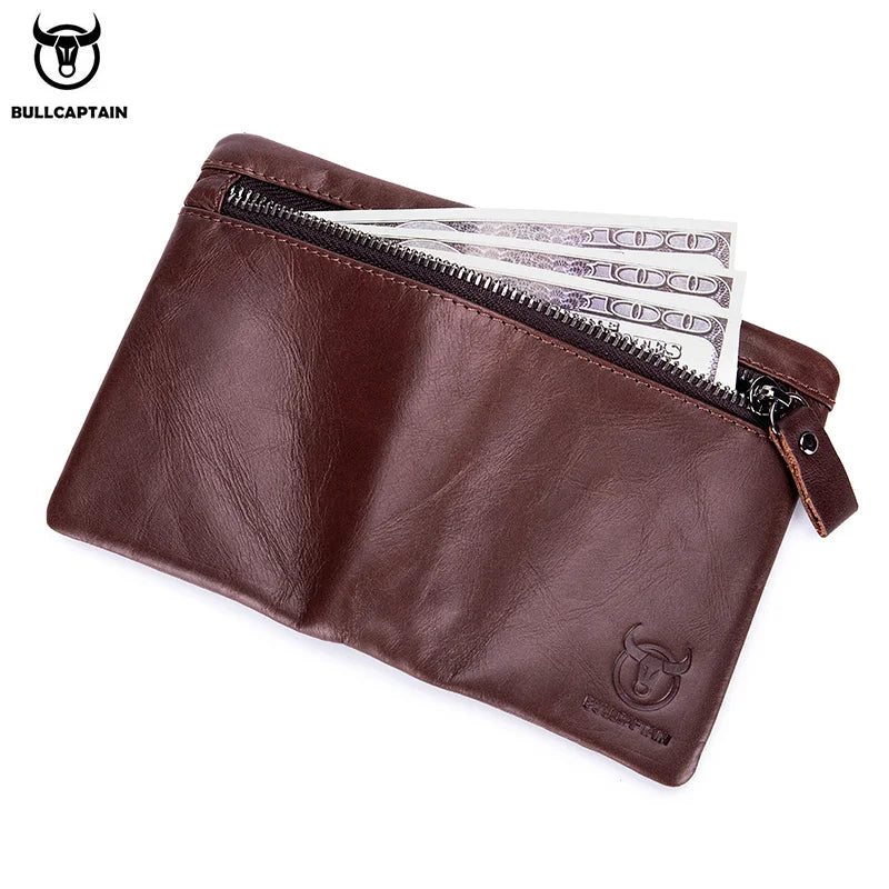 Portefeuille Homme Cuir BULLCAPTAIN Tri-Fold RFID - Porte-Monnaie Cartes Zipper