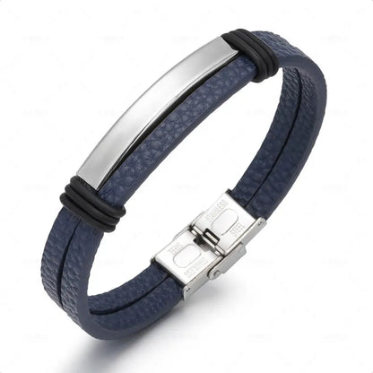 Bracelet Enroulé en Cuir pour Homme avec Charm en Acier Inoxydable