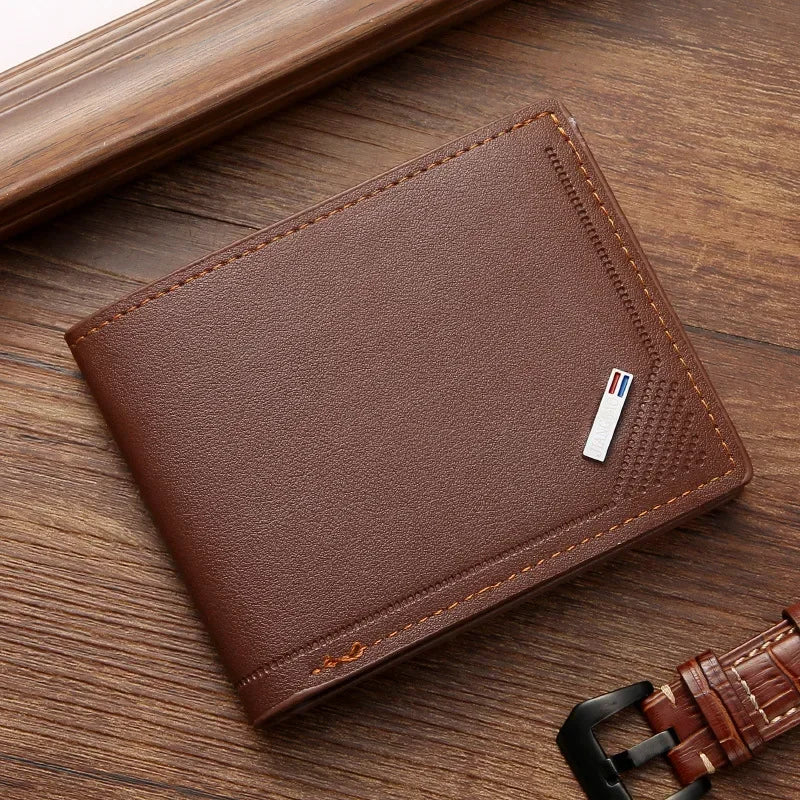 Portefeuille Homme Cuir Court Minimaliste - Wallet Pliable Fin Compact Coffee