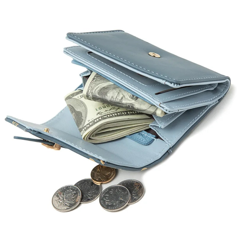 Portefeuille Femme Trifold Imprimé Floral - Pochette avec Fermoir et Porte-Cartes
