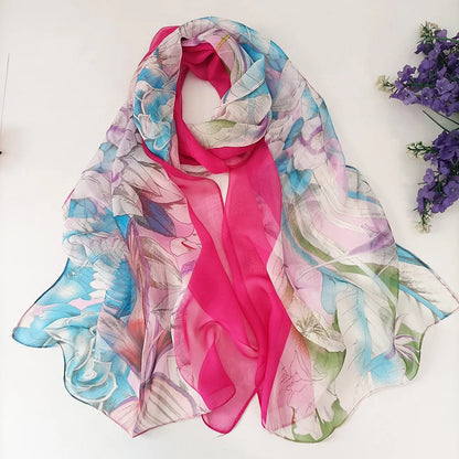 Foulard Écharpe Georgette Dégradé Fleur Femme - Bandana Châle Été Protection Solaire Plage