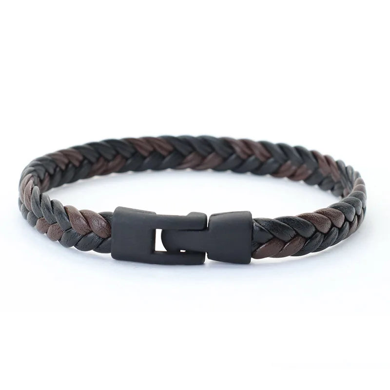 Bracelet Cuir Tressé Homme — Style Vintage, Fait Main, Fermoir Easy-Hook