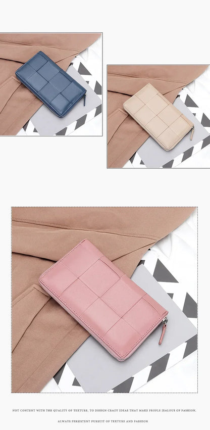 Portefeuille Femme Long Cuir Véritable Luxe - Clutch Design Marque Cadeau Cash Purse Élégant Marron