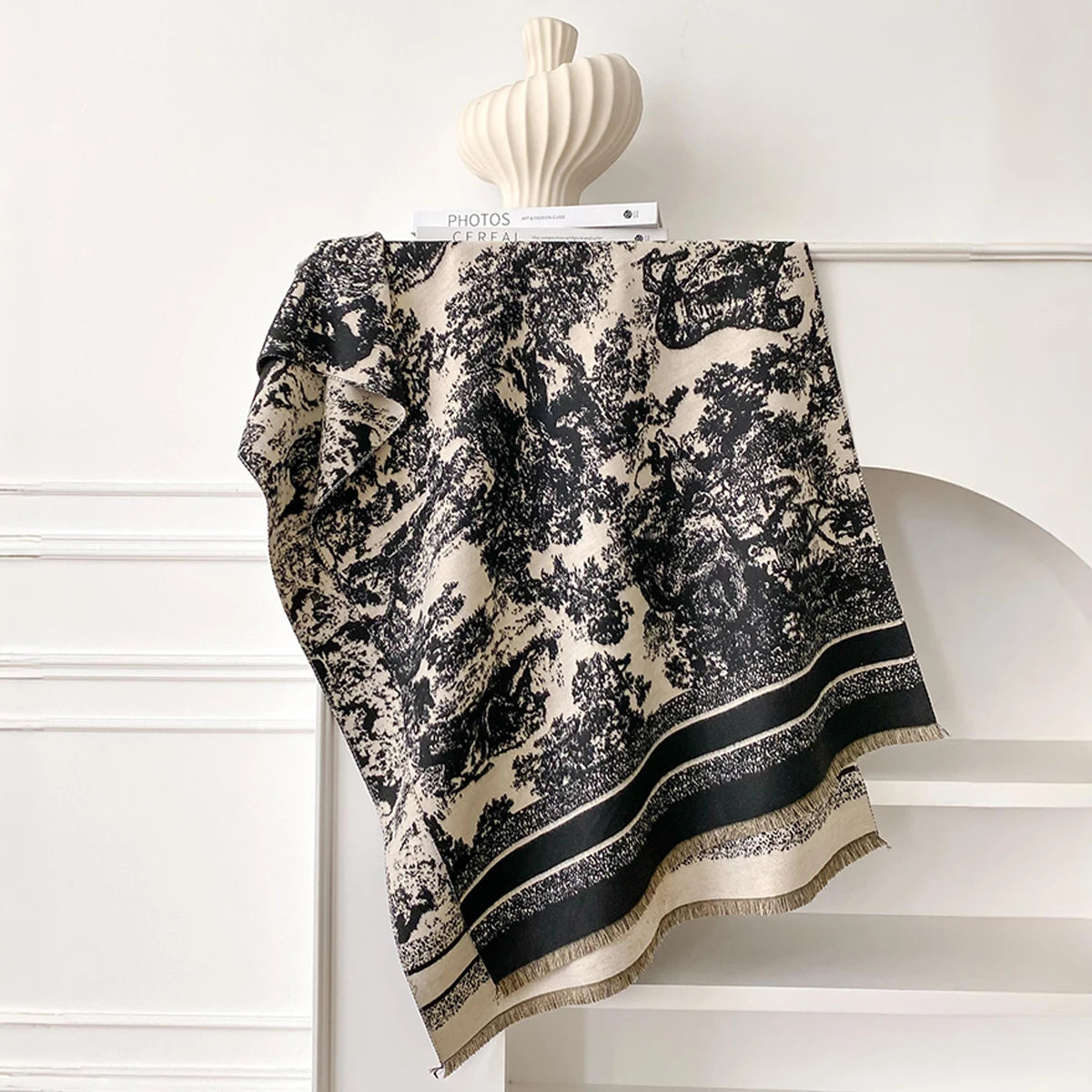 Foulard Écharpe Cachemire Luxe Femme Hiver - Châle Pashmina Rayé Imprimé Poncho Franges