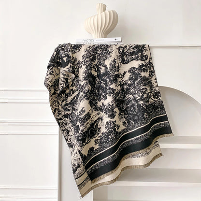 Foulard Écharpe Cachemire Luxe Femme Hiver - Châle Pashmina Rayé Imprimé Poncho Franges