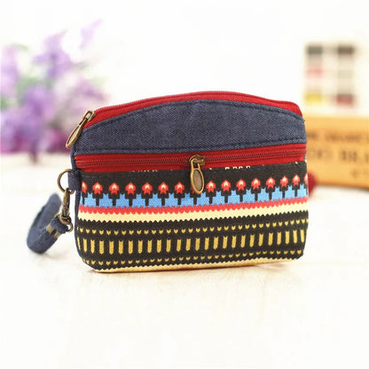 Porte-Monnaie Ethnique en Coton - Pochette Double Zip pour Femme et Enfant