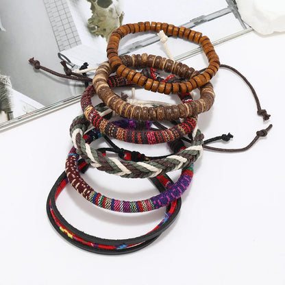 Bracelet Bohème Cuir & Perles Bois Homme – Tressé Main, 26 Coloris