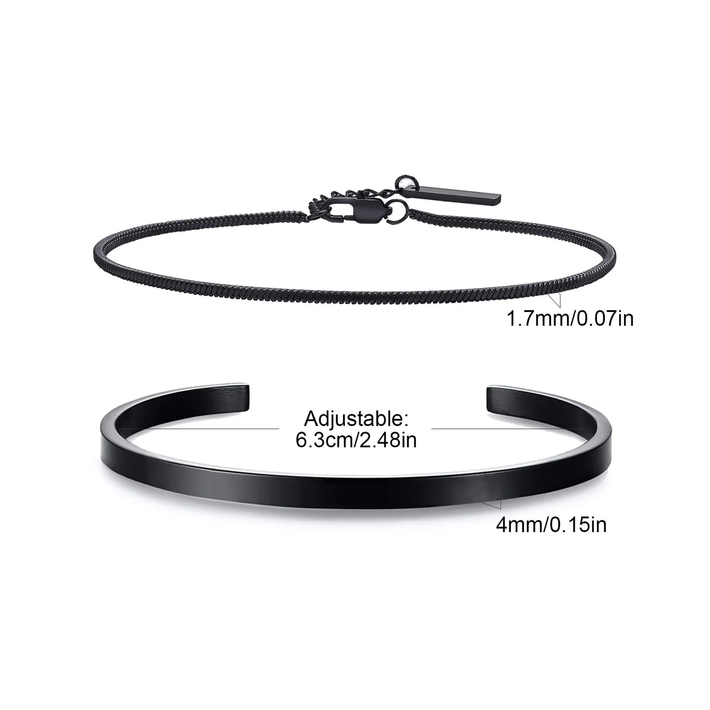 Set 2 Bracelets Chaîne Acier Inoxydable Homme – 4mm Ajustable, 3 Finitions