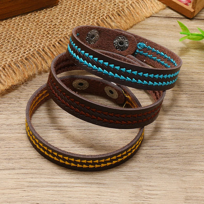 Bracelet en Cuir Tissé Enroulé pour Homme - Style Hip-Hop Rock avec Accents Acier