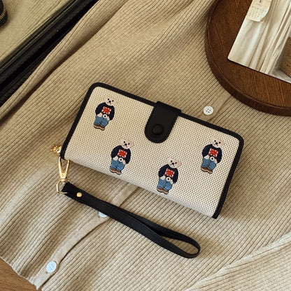Portefeuille Femme Long Zippé Grande Capacité - Porte-Monnaie Bifold avec Dragonne Porte-Carte Designer Luxe