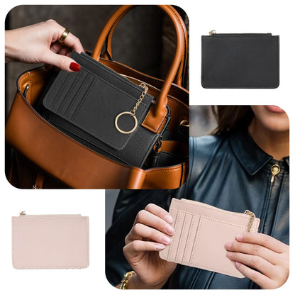 Portefeuille Femme Cuir PU Zippé Mini Porte-Clés - Porte-Monnaie Compact Multi-Emplacements Cartes Violet