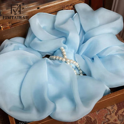 Foulard Écharpe Soie 100% Mousseline Femme Bleu Ciel - Châle Long 180x65cm Hangzhou