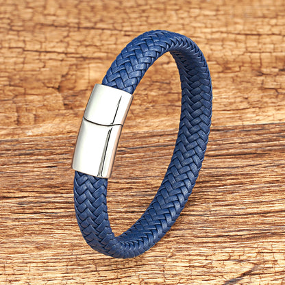 Bracelet Corde Cuir Tressé Homme – Fermoir Magnétique Acier Inoxydable