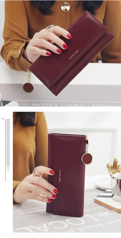 Portefeuille Femme Long Trifold Cuir - Pochette Porte-Cartes avec Lettres
