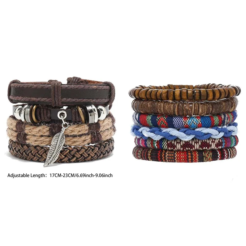 Bracelet Bohème Cuir & Perles Bois Homme – Tressé Main, 26 Coloris