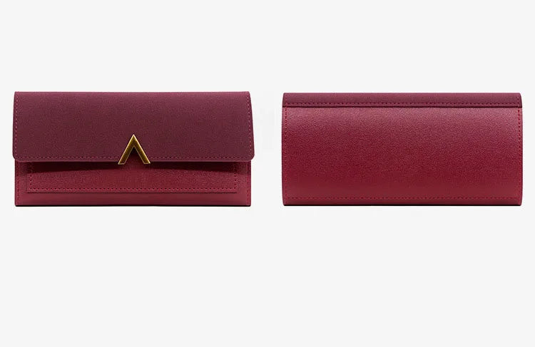 Portefeuille Femme Long Cuir PU Perles - Porte-Monnaie Carte Clutch Mini Fermoir Rouge