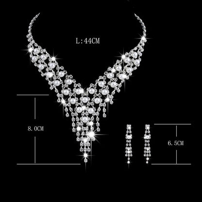 Parure Mariée Perles et Pompons Longs - Collier et Boucles Cristaux Zircon