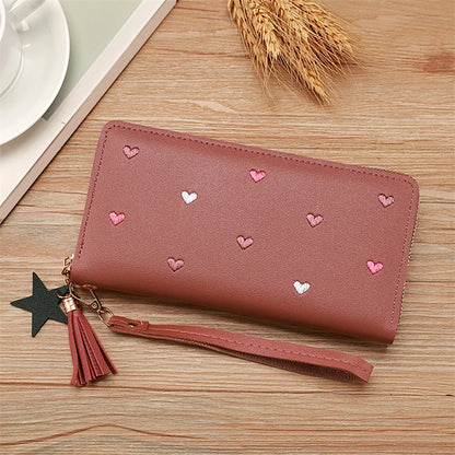Portefeuille Long Femme Cœur Amour Luxe - Porte-Cartes Téléphone Clutch Fille