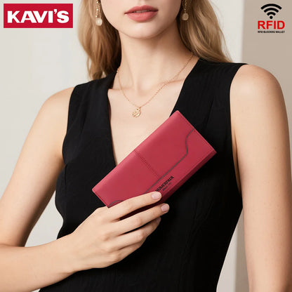 Portefeuille Femme Cuir Véritable Long RFID - Carteras Luxe avec Porte-Monnaie