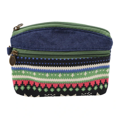 Porte-Monnaie Ethnique en Coton - Pochette Double Zip pour Femme et Enfant