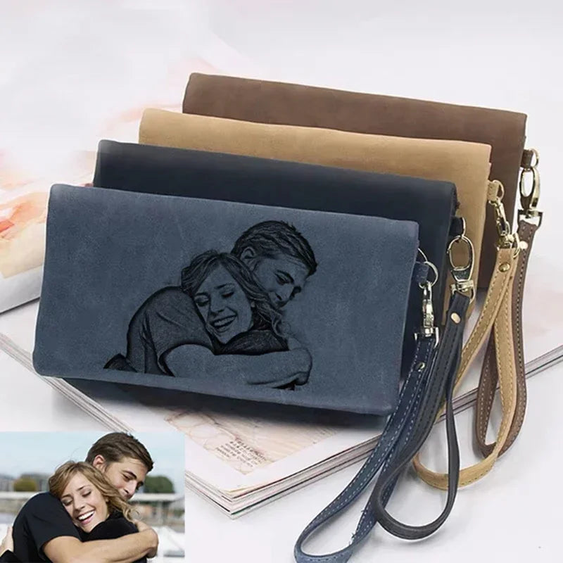 Portefeuille Femme Personnalisé Photo Gravé - Cadeau Maman Fermeture Éclair Design Unique