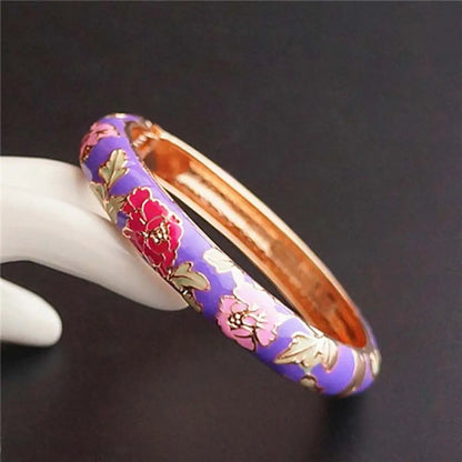 Bracelet Jonc Cloisonné Émaillé Pivoine – Artisanat Ethnique Classique