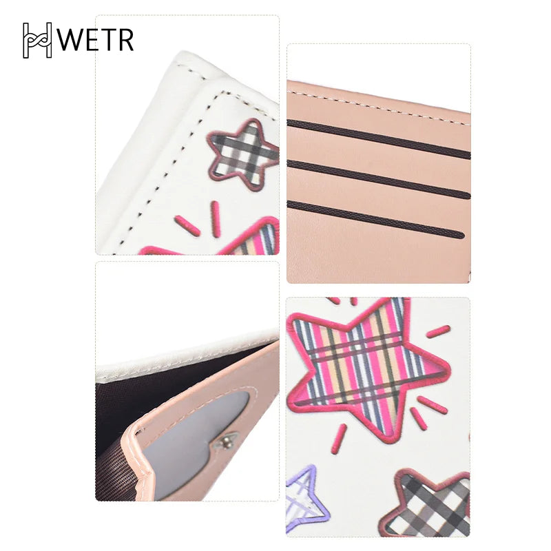 Portefeuille Femme Court Broderie Étoile Hasp - Porte-Monnaie Cute Pliable Porte-Carte Clutch Petit