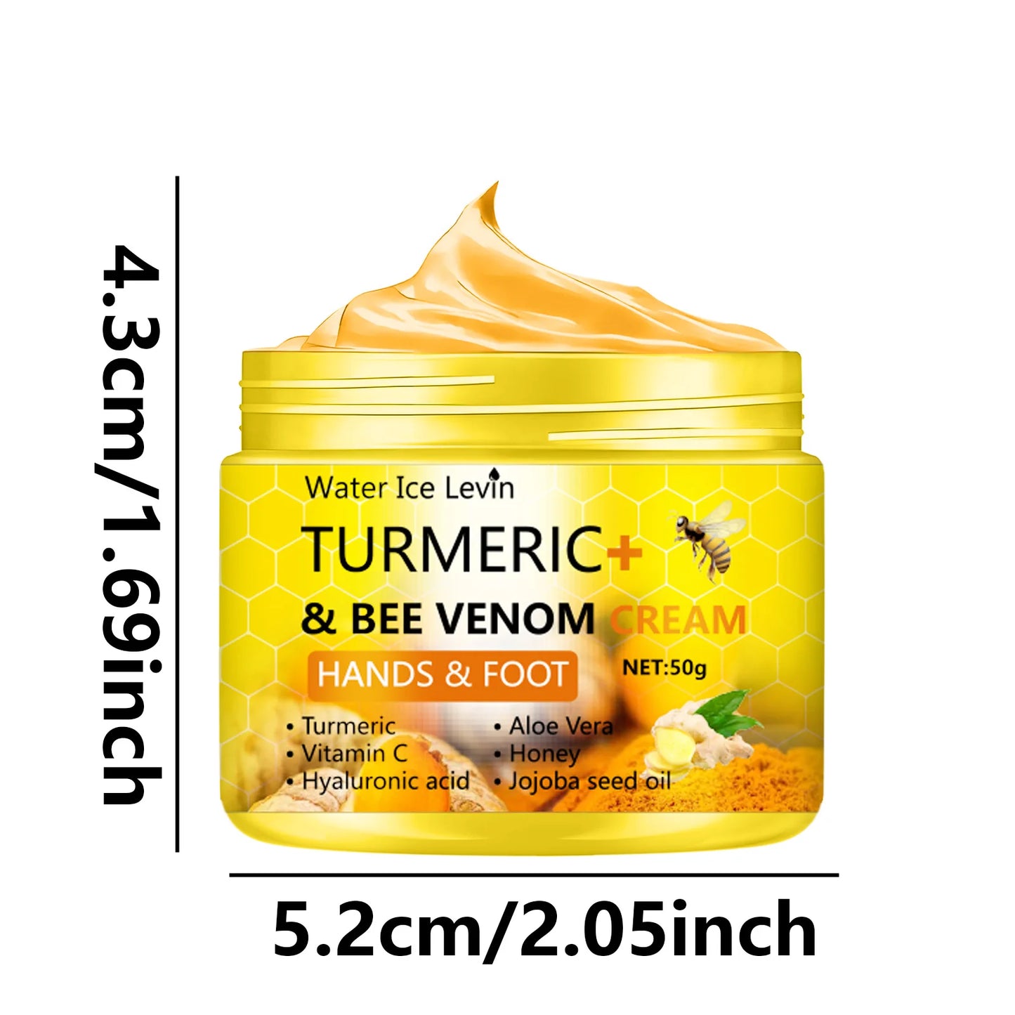 Crème Pieds Mains Curcuma Venin d'Abeille 50g - Réparatrice Anti-Crevasses Hydratante Peaux Sèches Abîmées