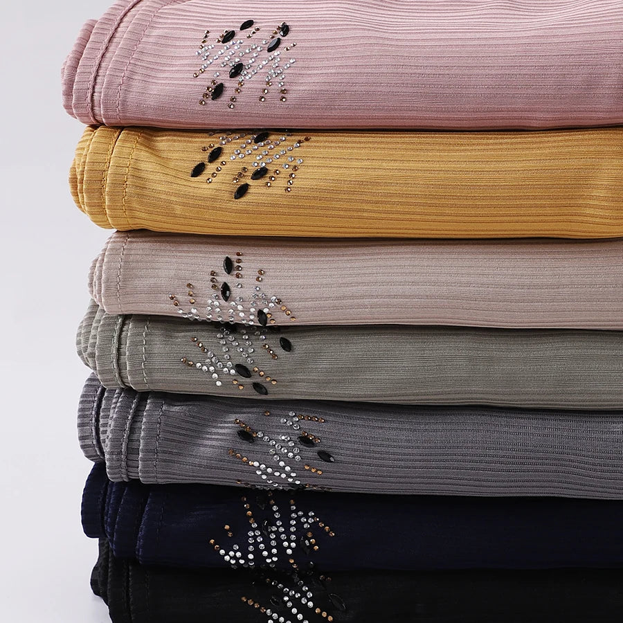 Foulard Hijab Jersey Côtelé Femme - Écharpe Musulman Stretch Paillettes Châle Islamique