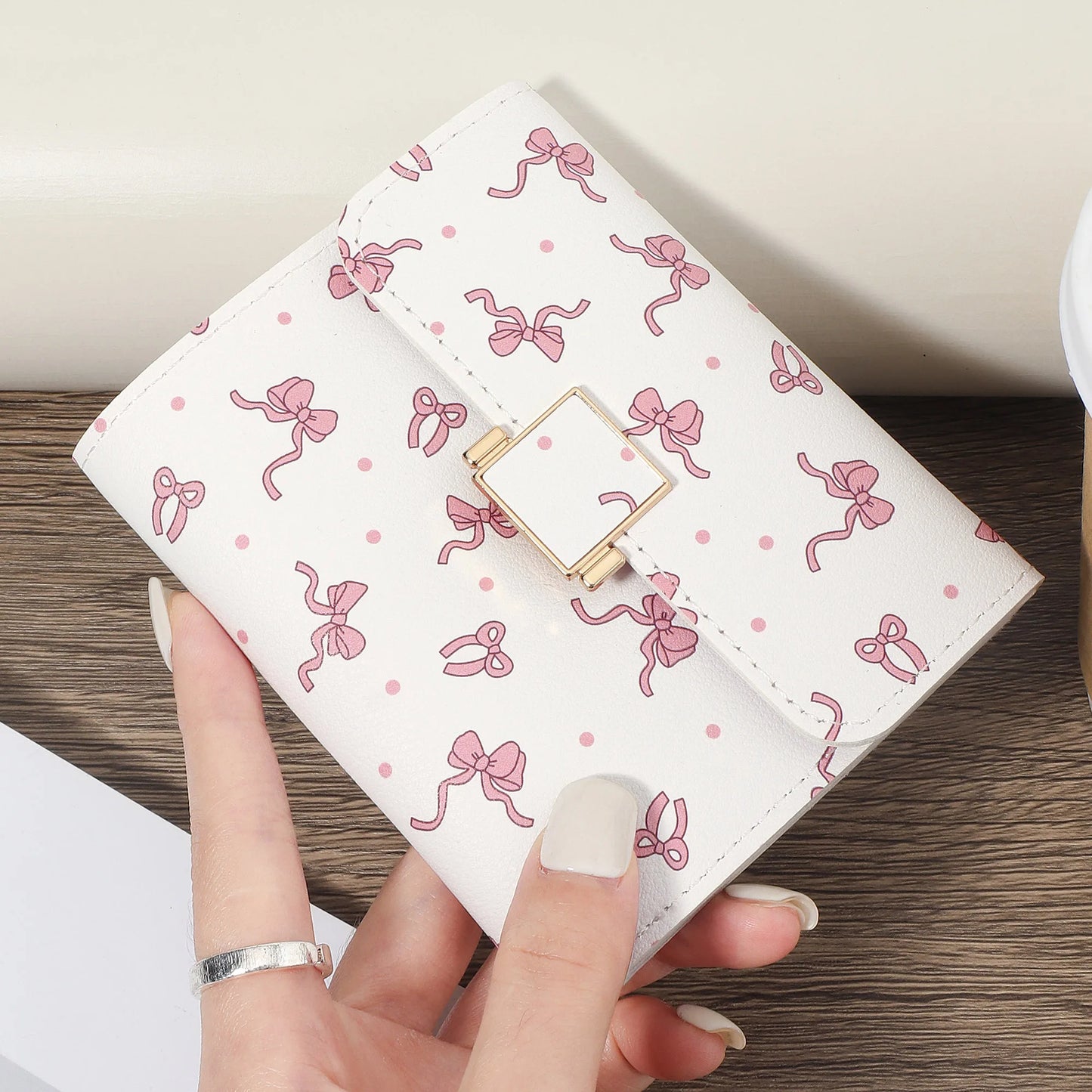Portefeuille Femme Mini Pliable Multi-Cartes - Porte-Carte ID Fenêtre Voyage Extérieur Rose