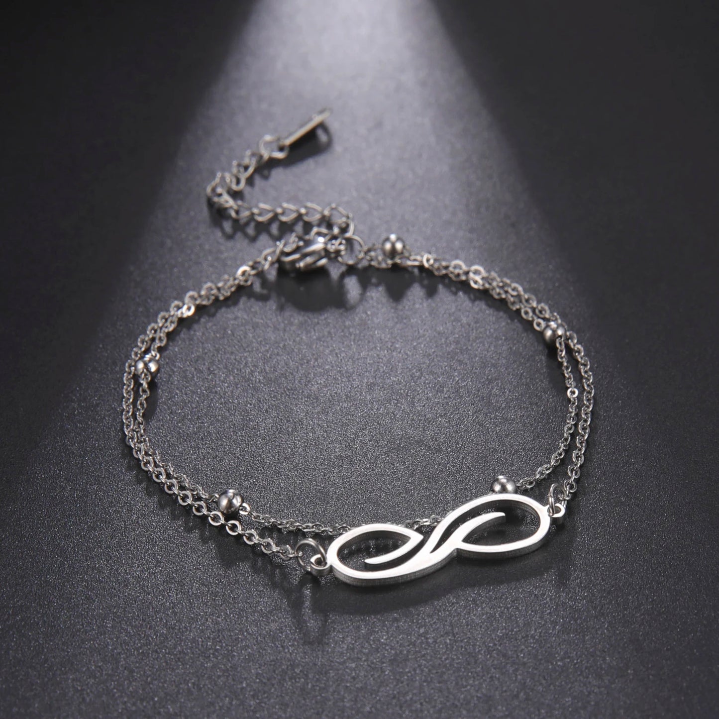 Bracelet Infini Acier Inoxydable – Double Couche Perles Minimaliste