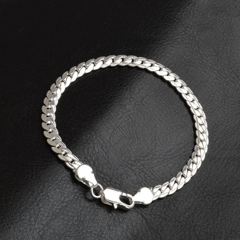 Bracelet Chaîne Plate Argent Sterling 925 6mm - Fermoir Homard 18-20cm Femme Homme Mariage