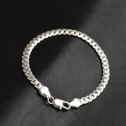 Bracelet Chaîne Plate Argent Sterling 925 6mm - Fermoir Homard 18-20cm Femme Homme Mariage