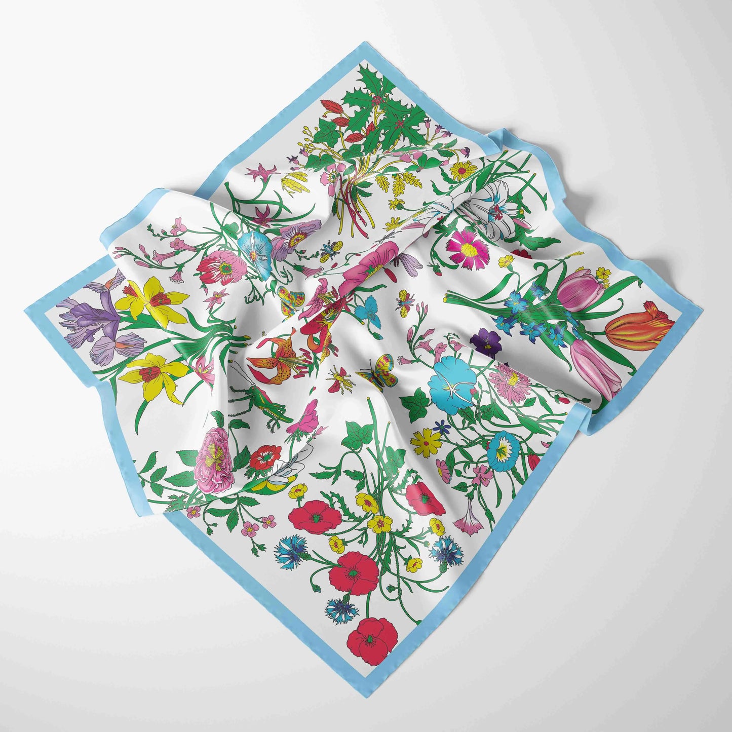 Foulard Carré Mousseline 70x70cm Femme - Écharpe Soie Imprimé Tête Cheveux Kerchief Mode