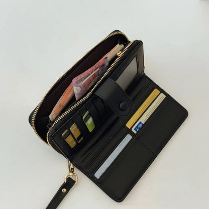 Portefeuille Femme Long Zippé Grande Capacité - Porte-Monnaie Bifold avec Dragonne Porte-Carte Designer Luxe