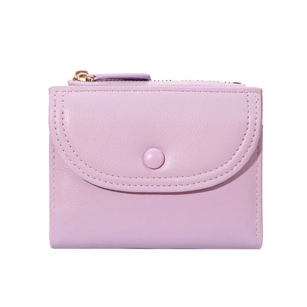 Portefeuille Femme Court Pliable Coloré Mini - Porte-Monnaie Zippé PU Multifonction Portable Marron