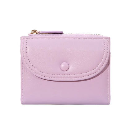 Portefeuille Femme Court Pliable Coloré Mini - Porte-Monnaie Zippé PU Multifonction Portable Marron