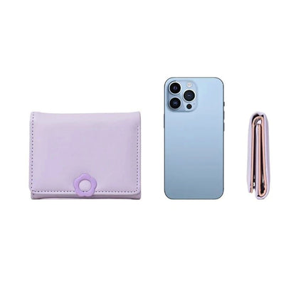 Portefeuille Femme Tri-Fold Cuir PU Bouton Fantaisie - Porte-Cartes Court Porte-Monnaie