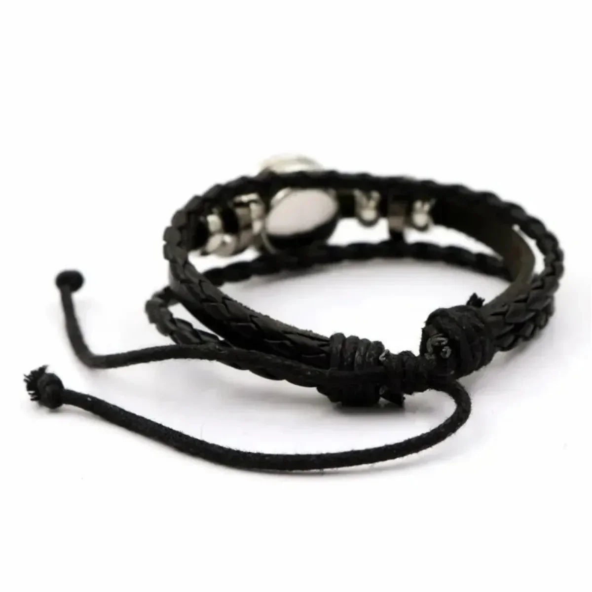 Bracelet Cuir Tressé Main Cabochon Verre - Jonc Ajustable Bohème
