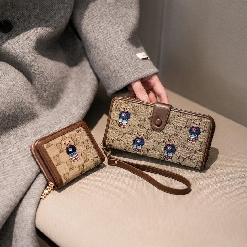 Portefeuille Femme Long Zippé Grande Capacité - Porte-Monnaie Bifold avec Dragonne Porte-Carte Designer Luxe