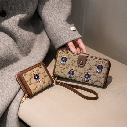 Portefeuille Femme Long Zippé Grande Capacité - Porte-Monnaie Bifold avec Dragonne Porte-Carte Designer Luxe