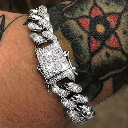 Bracelet Cubain Iced Out Acier Inoxydable – Chaîne Hip-Hop Cristaux Hommes
